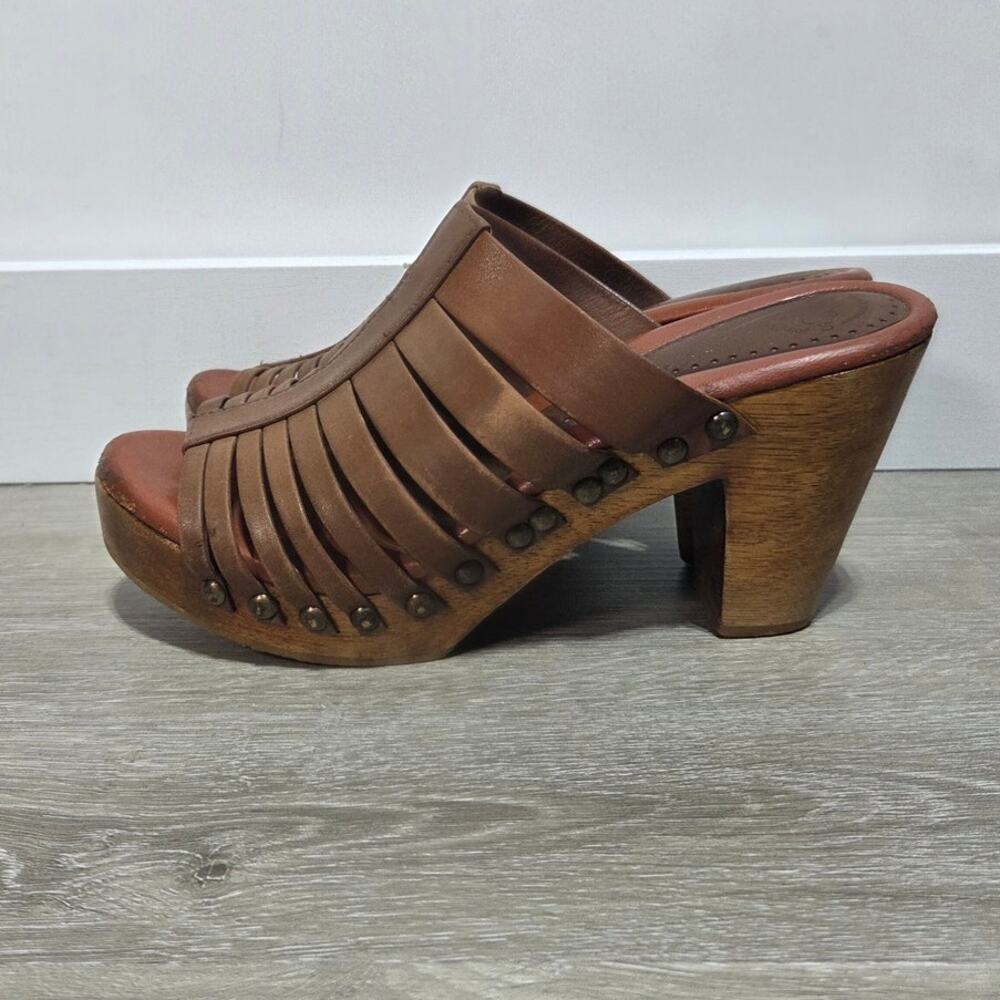 Johnston & Murphy Leather Strappy Wooden Clog Peep Toe Platform Sandals Size 7